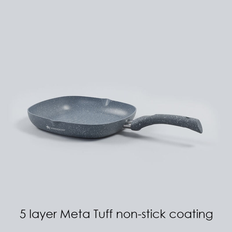 Granite Non-Stick 24cm Grill Pan | Soft-Touch Handles | Virgin Aluminium | PFOA and Heavy Metals Free | 3.5mm Thickness | 1.8 litres | 2 Year Warranty | Grey - Image 4