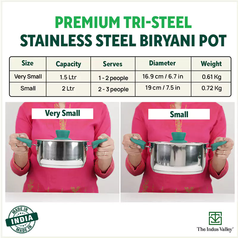 Tri-Steel Stainless Steel Biryani Pot+ Lid, Premium Quality, Tri-ply (3 Layer) Bottom, Soft-touch Handles, 100% Toxin-free, Non-stick, Induction & Gas, 1.5/2 L, 16.9/19 cm - Image 3