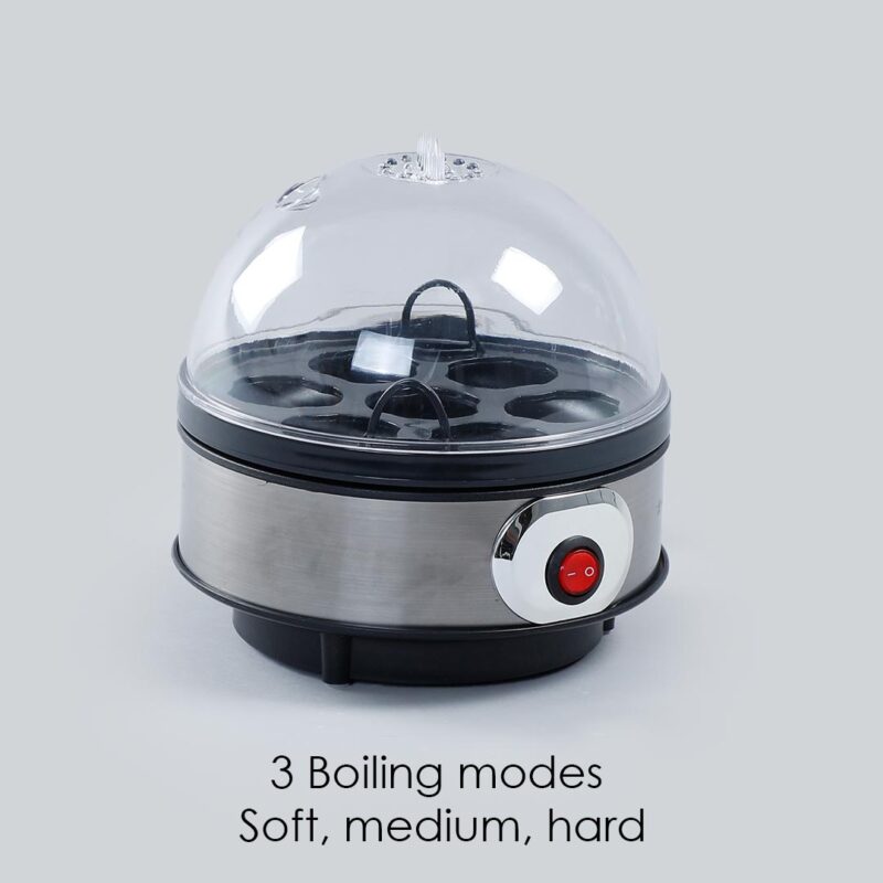 Instant Electric Egg Boiler with 7 Egg Poachers|3 Boiling Modes, Soft, Medium, Hard| Auto Shut Off Technology| Non-stick Egg Rack, Transparent Lid, Stainless Steel Body & Heating Plate, Steamer Rack| Alarm| Easy & Quick Operation| Black| 2 Year Warranty - Image 2