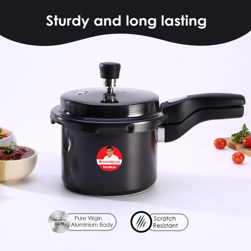 Taurus Hard Anodized 3L Outer Lid Pressure Cooker, SS Lid, Soft Touch Handles for Durability, Induction Friendly, Black, 5 year warranty, ISI Certified - Image 2