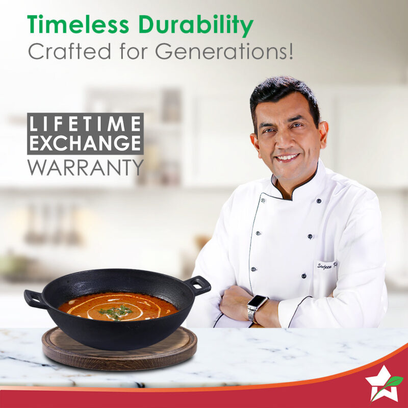 Forza 24 cm Cast-iron Kadhai, Pre-Seasoned Cookware, Induction Friendly, 1.9L, 3.8mm - Image 3