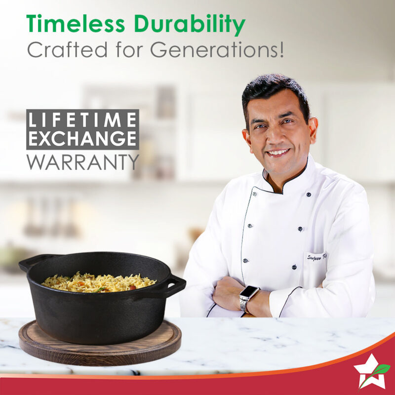 Forza 25 cm Cast-Iron Casserole with Lid | Pre-Seasoned Cookware | Induction Friendly | 4.7 L | 3.8 mm with Lifetime Exchange Warranty - Image 2