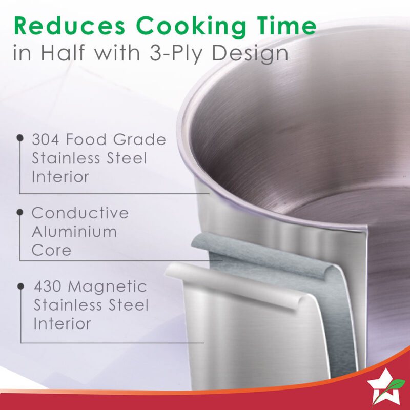 Nigella Tri-ply Stainless Steel 18 cm Cooking Pot | 2.6mm Thickness | Silver - Image 2