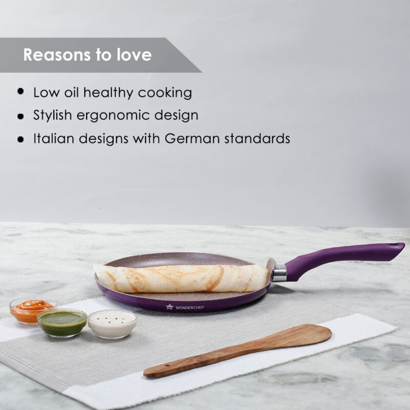 Wonderchef Renewed Royal Velvet 24cm Non-Stick Dosa Tawa | Induction Bottom | Soft-Touch Handle | Virgin Grade Aluminium | 3mm Thick | PFOA and Heavy Metals Free - Image 9