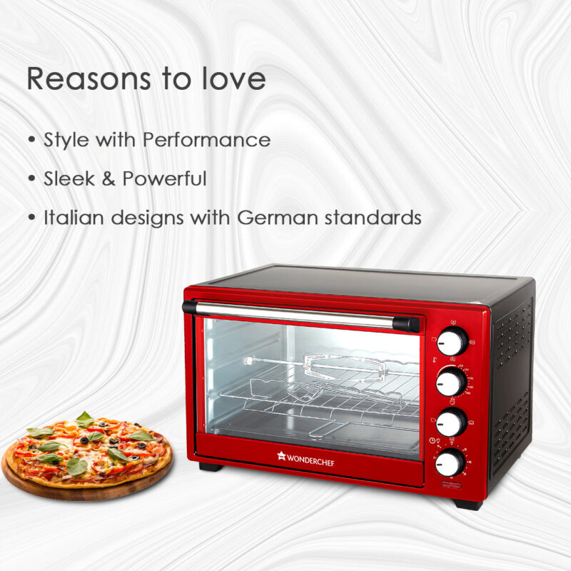 Wonderchef Renewed Oven Toaster Griller (OTG) Crimson Edge - 28L | Auto-shut Off | Heat-resistant Tempered Glass | Multi-stage Heat Selection | 1600W | Red - Image 14