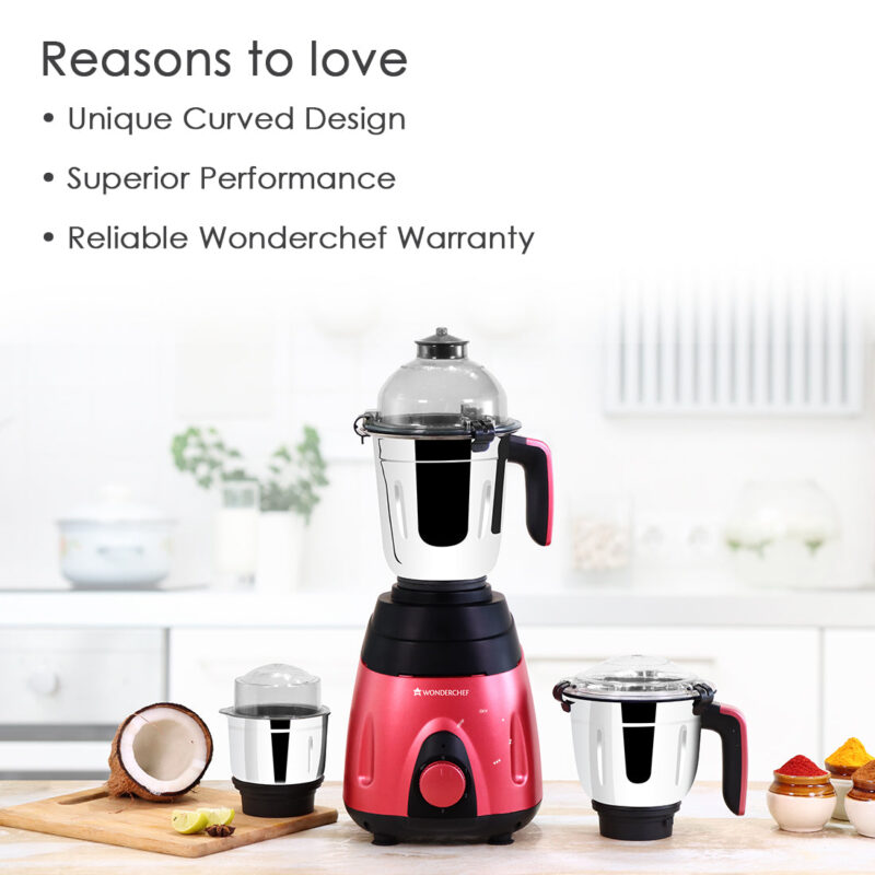 Wonderchef Renewed Vietri Mixer Grinder | 750W | 3 Stainless Steel Jars | Anti-Rust Stainless Steel Blades | Ergonomic Handles - Image 12