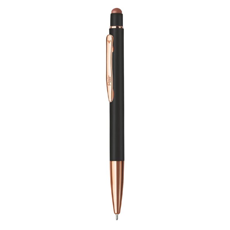 FLAIR Platinum Series Gold Touch Designer Metal Ball Pen Box Pack | Swiss Tip Technology With Retractable Mechanism | Gloss Metal Body Colour With Shiny Gold Trims | Blue Ink, Pack of 1