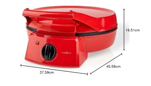 Nedis Pizza, Dosa, Pancake, Roti Maker | 30 cm | 230°C Adjustable temperature control | 1800 W | Non-Stick Coating Toaster, Griller, Tandoor, Barbecue | ABS Aluminium | Red - Image 2