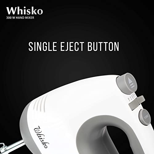 Havells Whisko 300 watt Hand Mixer with Single Eject Button, 5 Speed Turbo Function, Stainless Steel Hooks, 1.5m Long Cord, 1300 RPM & 2 Years Warranty (White Grey) - Image 6