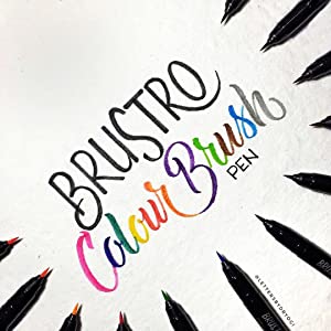 BRUSTRO Metallic Brush Pens - Soft Brush Tip Set of 10 Colors. with Colour Brush Pens Set of 12 (Pigment Based, Hard tip Brush Pen) Flexible tip for Calligraphy, Lettering and Drawing Techniques. - Image 8