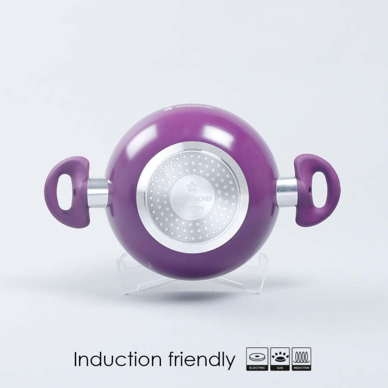 Royal Velvet 20 cm Non-Stick Kadhai with Lid and Induction Bottom | Soft-Touch Handle | Virgin Grade Aluminium | PFOA and Heavy Metals Free | 3 mm thick | 1.4 litres | 2 Years Warranty | Purple - Image 2