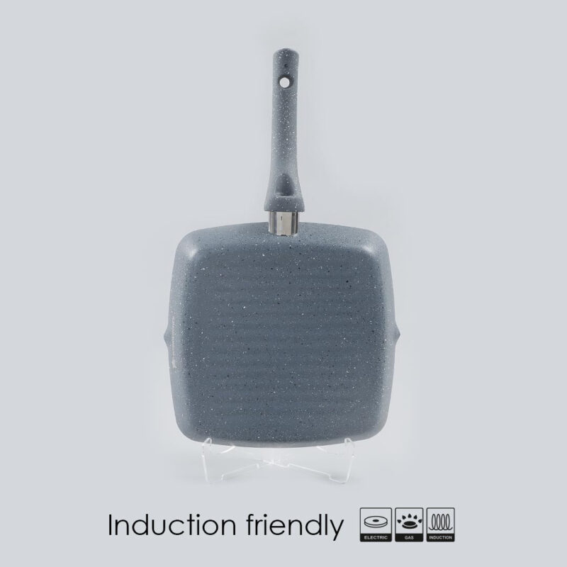 Granite Non-Stick 24cm Grill Pan | Soft-Touch Handles | Virgin Aluminium | PFOA and Heavy Metals Free | 3.5mm Thickness | 1.8 litres | 2 Year Warranty | Grey - Image 5