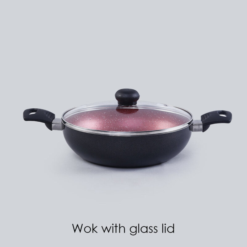 Sigma Non-stick Cookware Set, 4Pc (Kadhai with Lid, Dosa Tawa, Fry Pan), Induction Bottom, Cool Touch Bakelite Handles, Virgin Aluminium, PFOA Free, 2 Years Warranty, Red and Black - Image 2