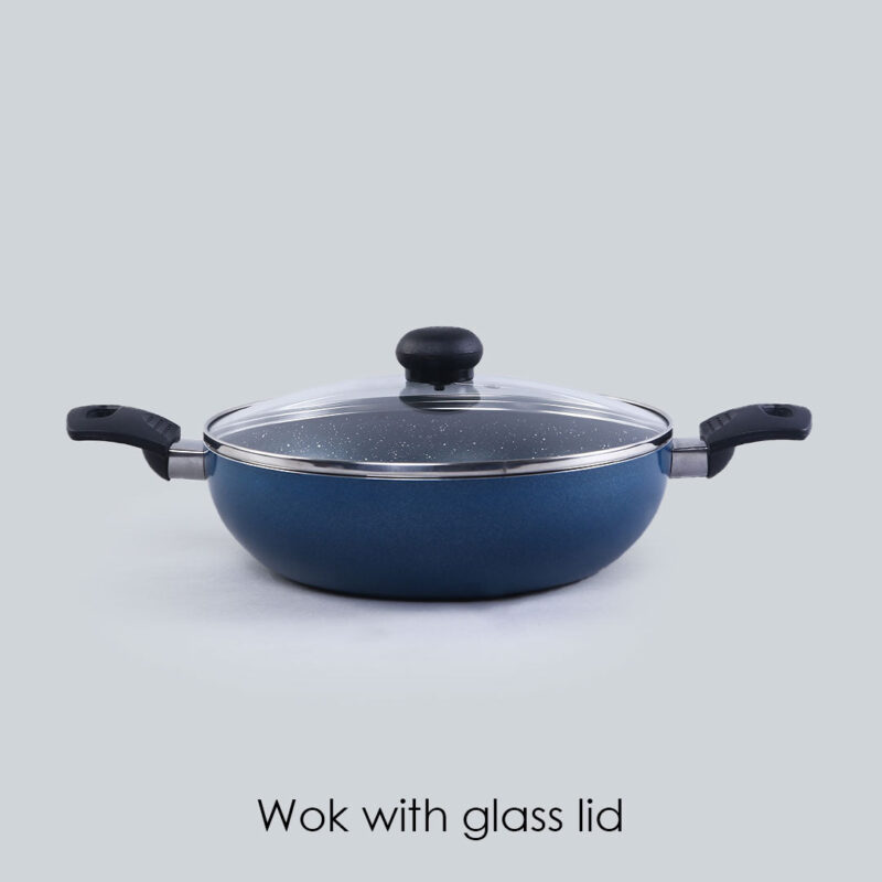 Sigma Non-stick Cookware Set, 4Pc (Kadhai with Lid, Dosa Tawa, Fry Pan), Induction Bottom, Cool Touch Bakelite Handles, Virgin Aluminium, PFOA Free, 2 Years Warranty, Midnight Blue - Image 2