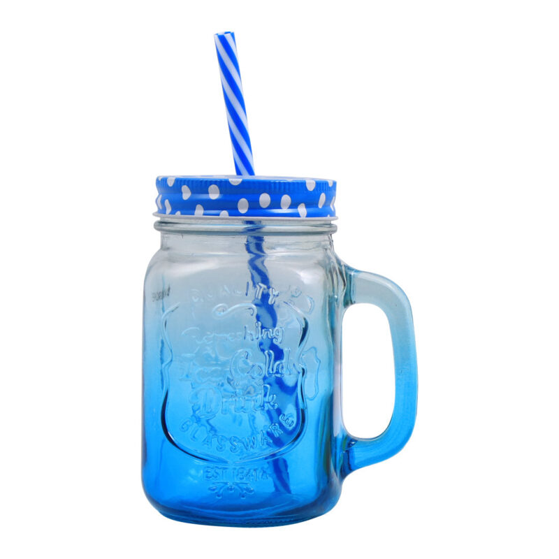 Mason Jar Set 450Ml (Yellow And Blue) - Image 2