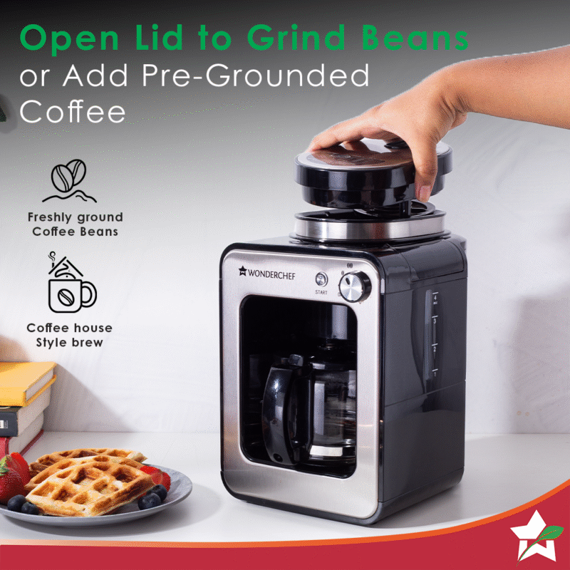 Wonderchef Renewed Regalia Bean-to-Cup Brew Coffee Maker with Grinder |Brews 4 cups | Glass Carafe | Easy Control Dial | Steel | 1 Year Warranty - Image 2