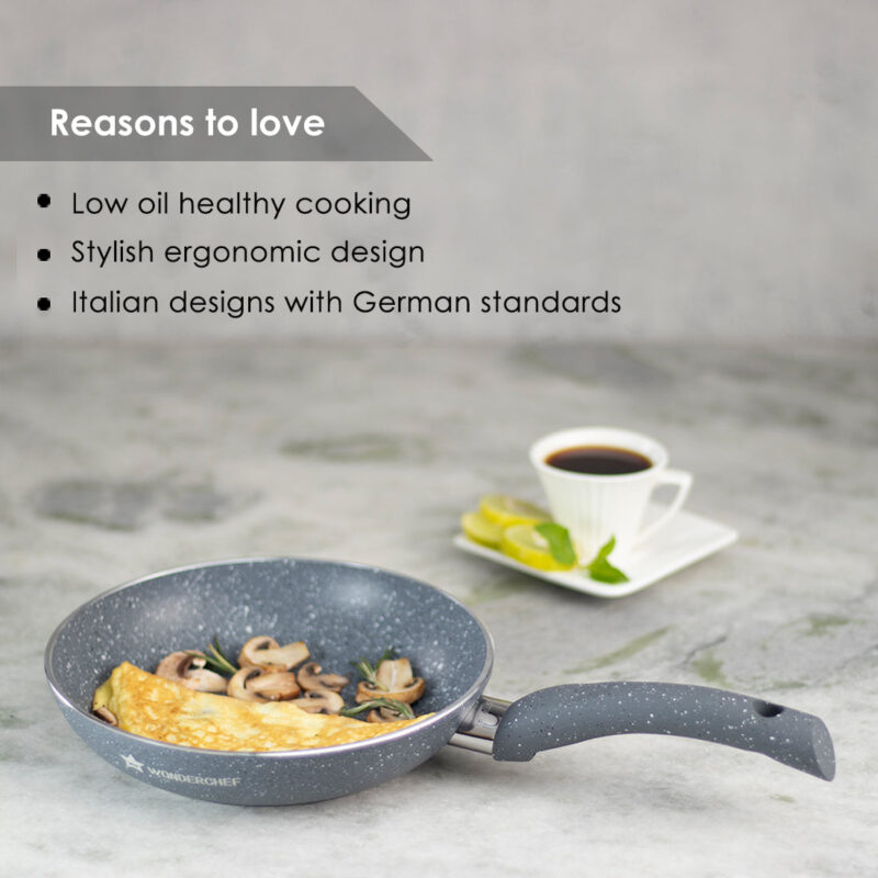 Granite Non-stick Fry Pan, Induction Bottom, Soft Touch Handle, Virgin Grade Aluminium, PFOA/Heavy Metals Free, 3.5mm, 2 years warranty, Grey - Image 10