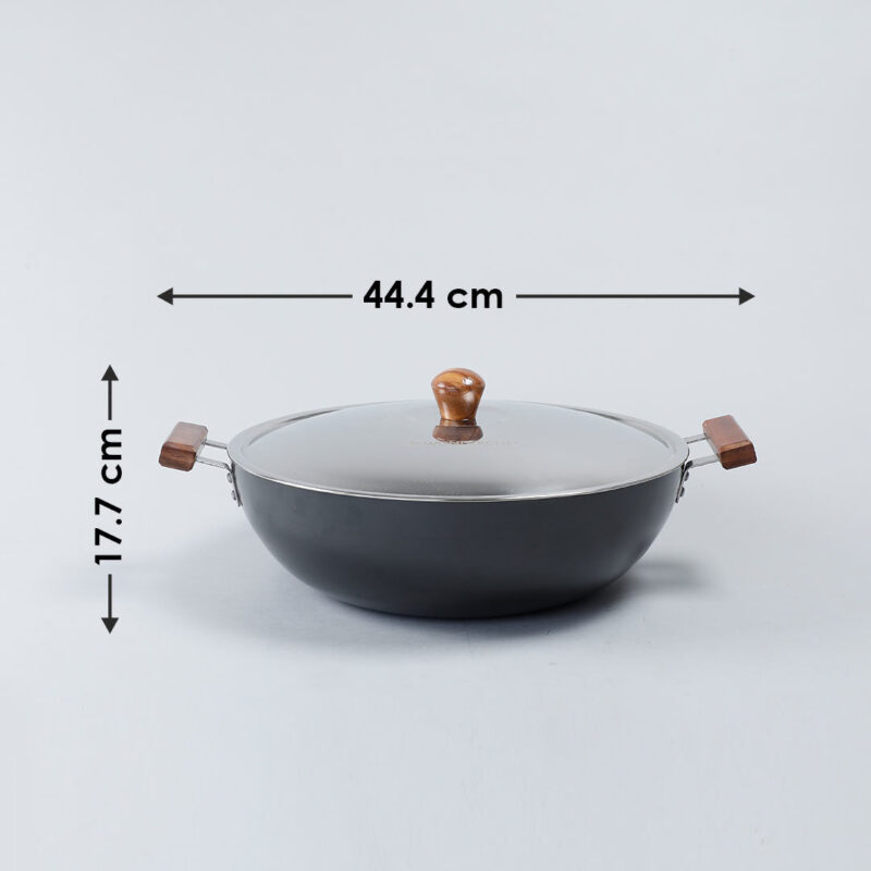 Ebony Hard Anodized 34 cm Deep Kadhai with Lid | 8 L| 3.25 mm thick| Ideal for Healthy Stir-frying, Saute, Curry | Black - Image 2