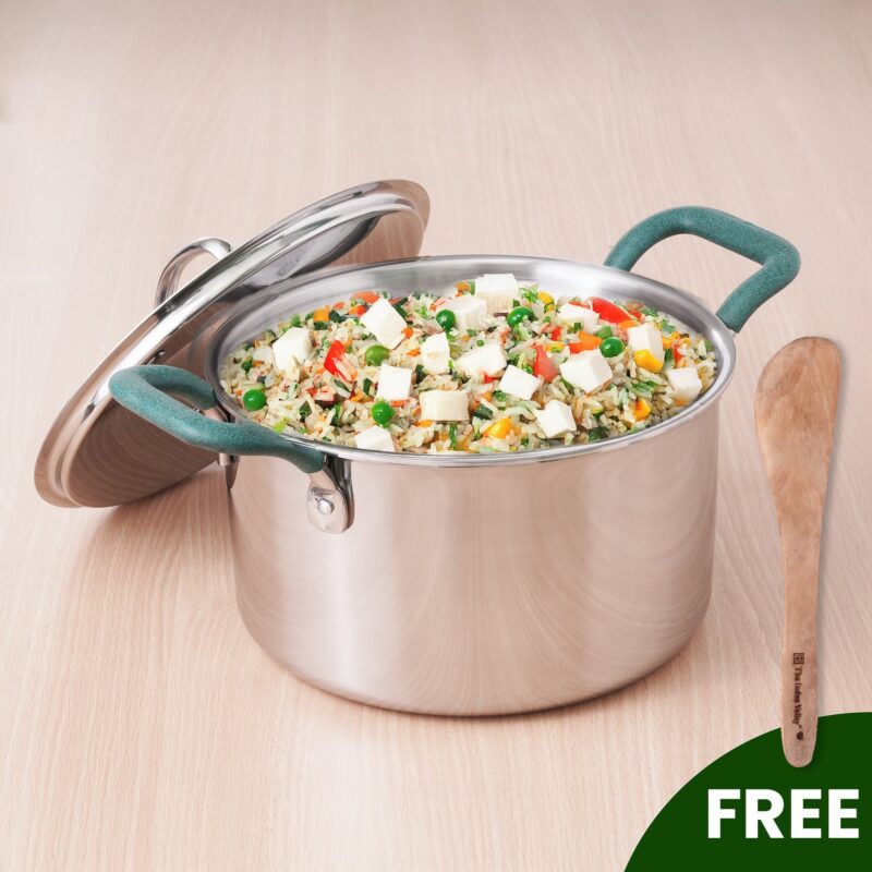 TurboCuk Tri-ply Stainless Steel Biryani Cooking Pot/Casserole, Premium Quality, 3 Layer Thick Body, Cool Silicone Handles, 100% Toxin-free, Non-stick, Induction & Gas, Free ₹110 Spatula, 2.9L - Image 13