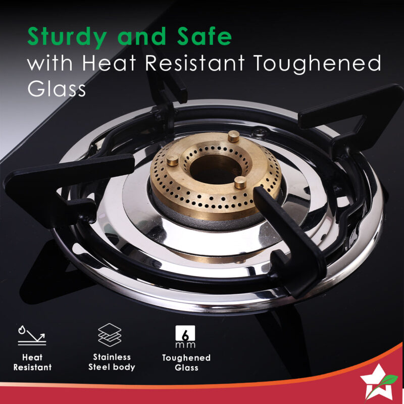 Duralife Slim Glass Cooktop 4 Burner | Heavy Duty Pan Support | Dual Locking System | Easy Grip Sleek Knobs | Brass Burner | Round Stainless Steel Drip Tray | 2 Years Warranty on Glass and Product - Image 2