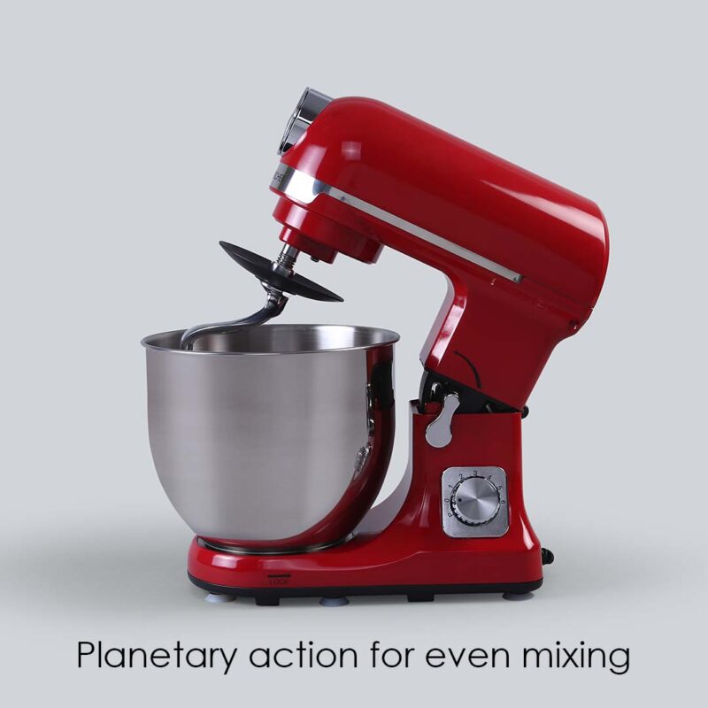 Crimson Edge Die-Cast Metal Stand Kitchen Mixer & Beater with free attachments | 5.7L SS Bowl | 1000W motor | 6 Speed Setting | Whisking Cone, Mixing Beater & Dough Hook attachments | 3 Yrs warranty | Red - Image 3