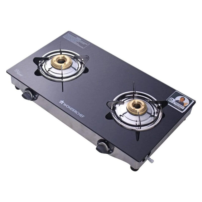 Ruby 2 Burner Glass Cooktop,  Black 7mm Toughened Glass with 1 Year Warranty, Ergonomic Knobs, Efficient Brass Burners, Stainless-steel Spill Tray, Manual Ignition - Image 3