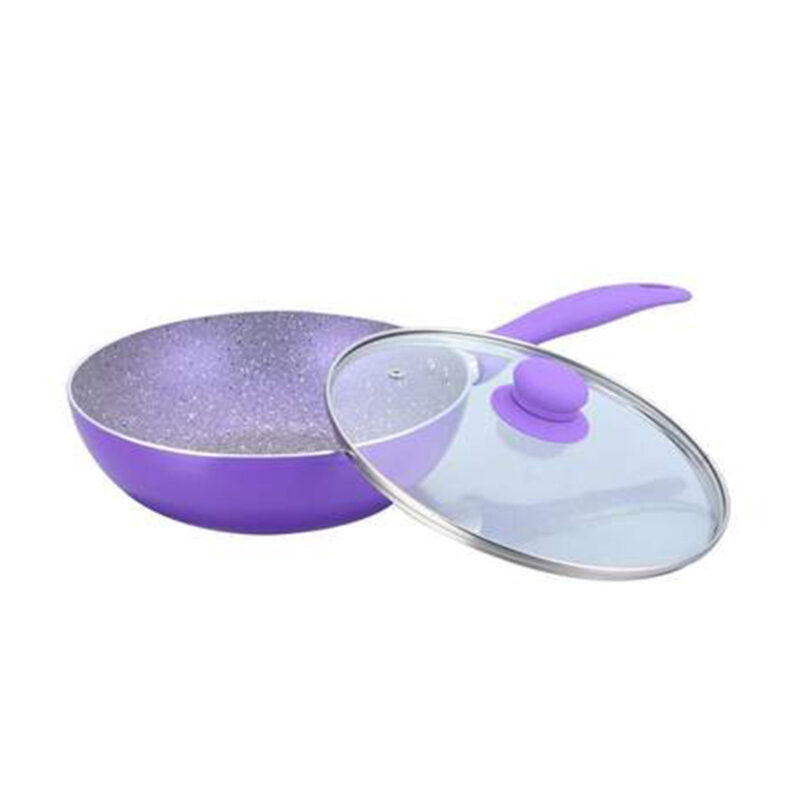 Celebration Aluminum Non-Stick Cookware 5 pc Set | Kadhai with Glass Lid 24cm, Grill Pan 24cm, Dosa Tawa 28cm, Mini Fry Pan 12cm | Induction Bottom | Soft Touch Handles | Pure Grade Aluminium | PFOA Free | 2 Year Warranty | Purple