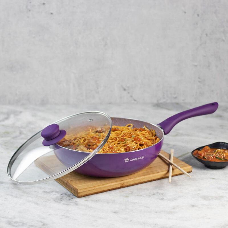 Royal Velvet 24 cm Aluminium Non-stick Wok With Lid, 2.7 L, Purple - Image 2