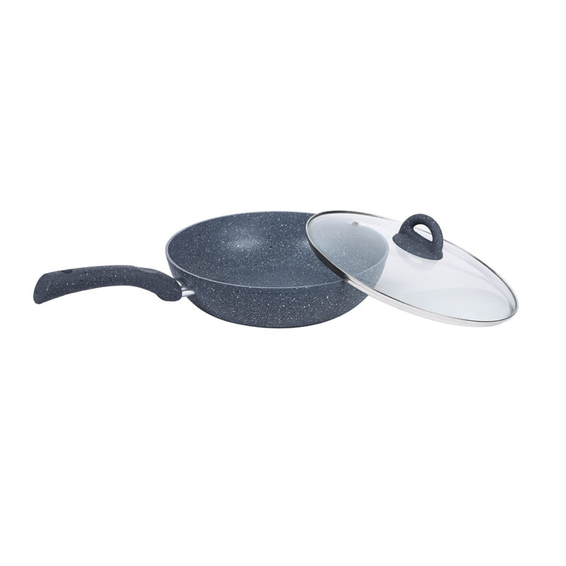 Granite 26cm Non-Stick Wok | Glass Lid | Induction Bottom | Soft-Touch Handles | Virgin Aluminium | PFOA and Heavy Metals Free | 3.5mm Thick| 26cm, 3.1 litres | 2 Year Warranty | Grey - Image 5
