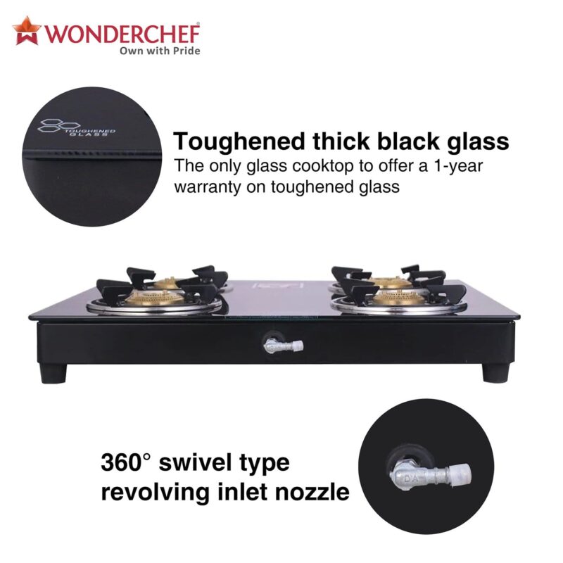 Ruby  4 Burner Glass Cooktop, Black Toughened Glass with 1 Year Warranty, Ergonomic Knobs,  Heat-Efficient Brass Burners, Stainless-steel Spill Tray, Manual Ignition - Image 22
