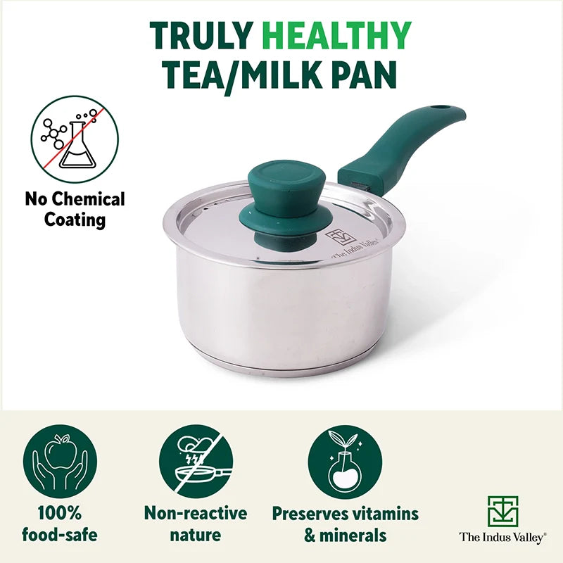 Tri-Steel Stainless Steel Tea/Milk Pan+ Lid, Premium Quality, Tri-ply (3 Layer) Bottom, Soft-touch Handle, 100% Toxin-free, Non-stick, Induction & Gas, 1/1.5 L, 14.9/16.9 cm - Image 3
