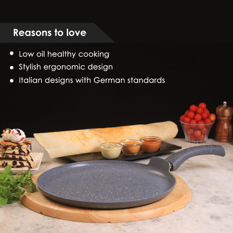 Granite 28cm Non-Stick Dosa Tawa | Induction Bottom | Soft-Touch Handles | Virgin Aluminium | PFOA/Heavy Metals Free | 3.5mm | 2 Year Warranty | Grey - Image 11