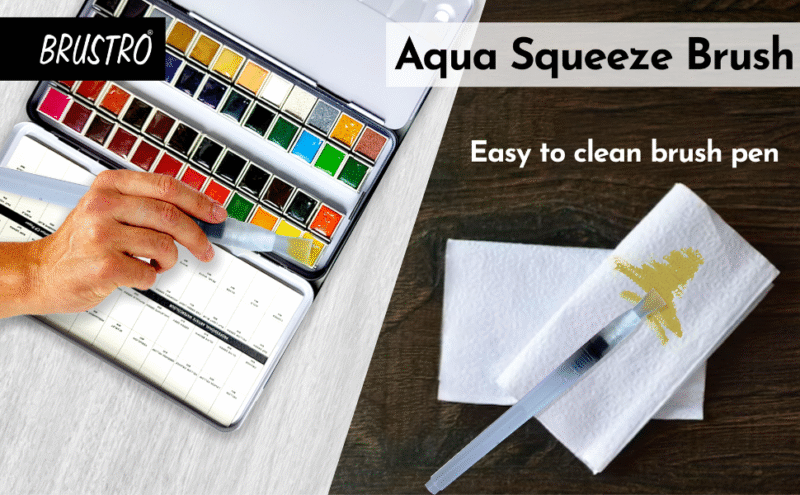 Brustro Aqua Squeeze Leak Proof Watercolour Brush Pen Flat, Small,Medium,Large (Assorted) - Pack of 3 - Image 5