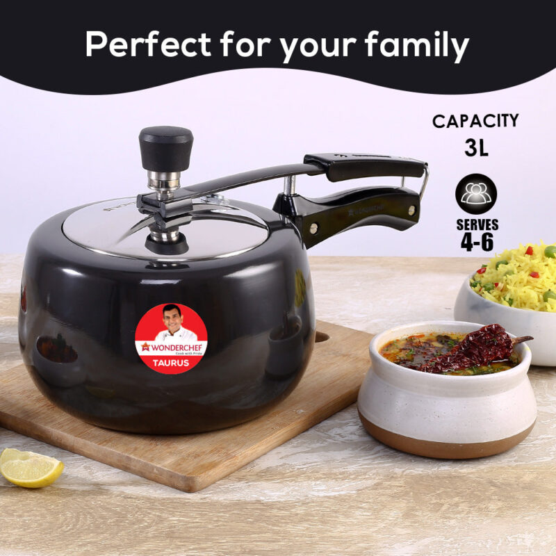 Taurus Hard Anodized 3L Inner Lid Pressure cooker, SS Lid, Soft Touch Handles for Durability, Induction Friendly, Black, 5 year warranty, ISI Certified - Image 3