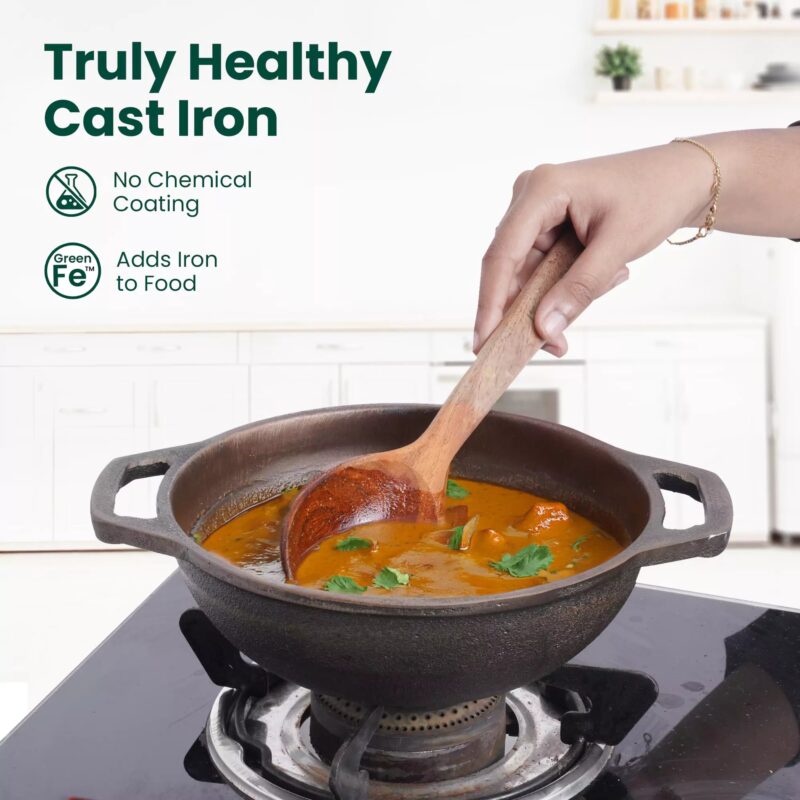 CASTrong Cast Iron Cookware Set: Tawa + Fry Pan + Wok Kadai, Kitchen set for Home, Pre-seasoned,100% Pure Cast Iron Cookware,Toxin-free Pots and Pans, Free Tadka Pan - Image 2