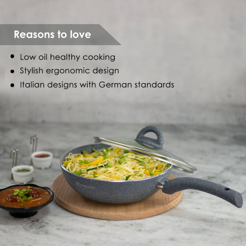 Wonderchef Renewed Granite 26cm Non-Stick Wok (without Lid) | 3.1L | Induction Bottom | Soft-Touch Handles | Virgin Grade Aluminium | 3.5mm Thick | PFOA and Heavy Metals Free - Image 12