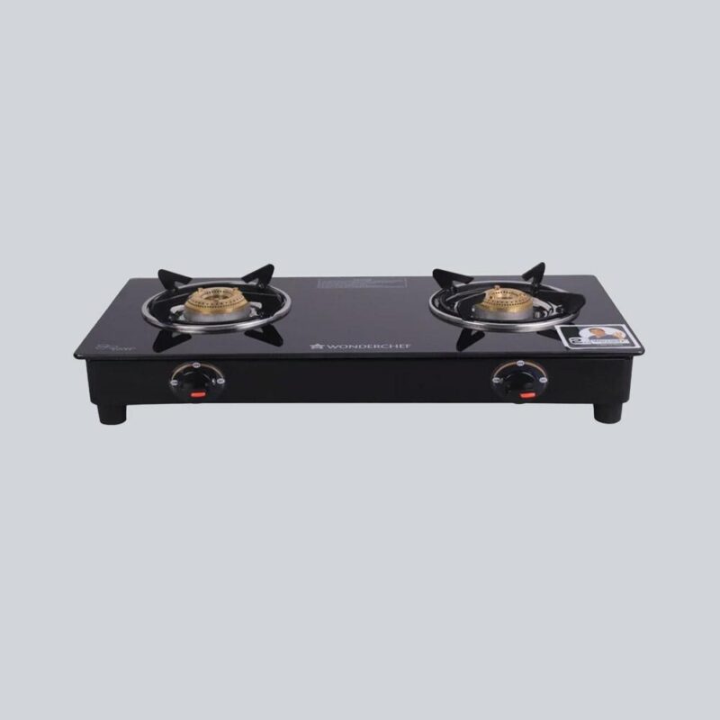 Ruby 2 Burner Glass Cooktop, Black Toughened Glass with 1 Year Warranty, Ergonomic Knobs, Heat-Efficient Brass Burners, Stainless-steel Spill Tray, Manual Ignition - Image 2