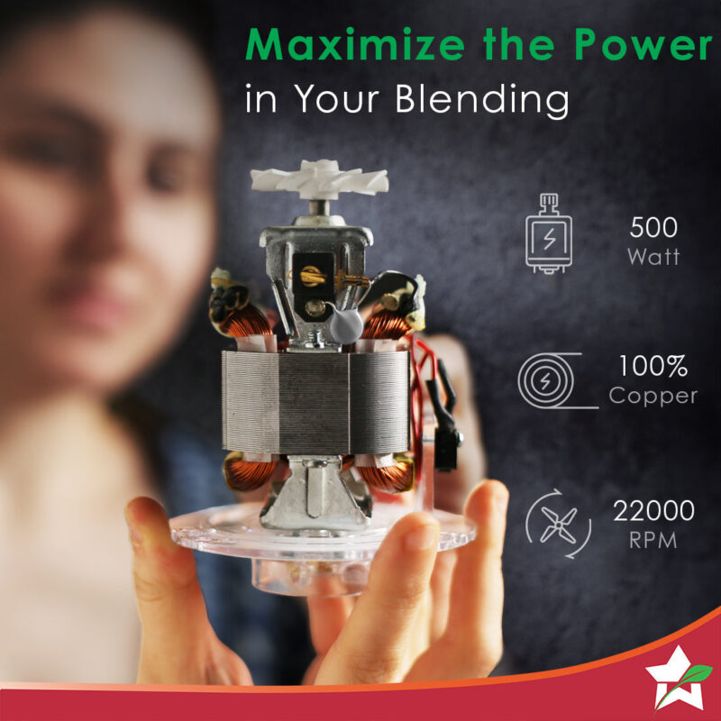 Nutri-blend Activ Mixer Grinder Blender, Smoothie Maker, 500W 22000 RPM 100% Full Copper Motor, 2 Unbreakable BPA Free Jars, SS Blades, 2 Year Warranty, Recipe book by Chef Sanjeev Kapoor, Red - Image 2