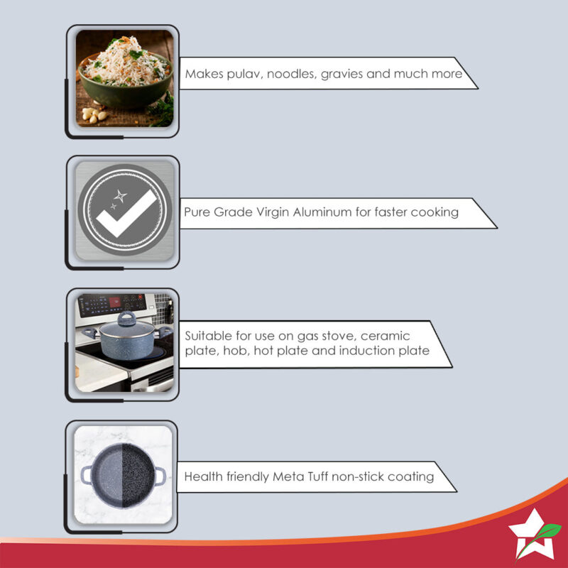 Granite Die-Cast Non-stick Casserole Set, 6Pc (16cm, 20cm, 24cm) Induction Bottom, Soft-touch Handles, Virgin Grade Aluminium, PFOA/Heavy metals free, 3.5mm, 2 years warranty, Black - Image 2