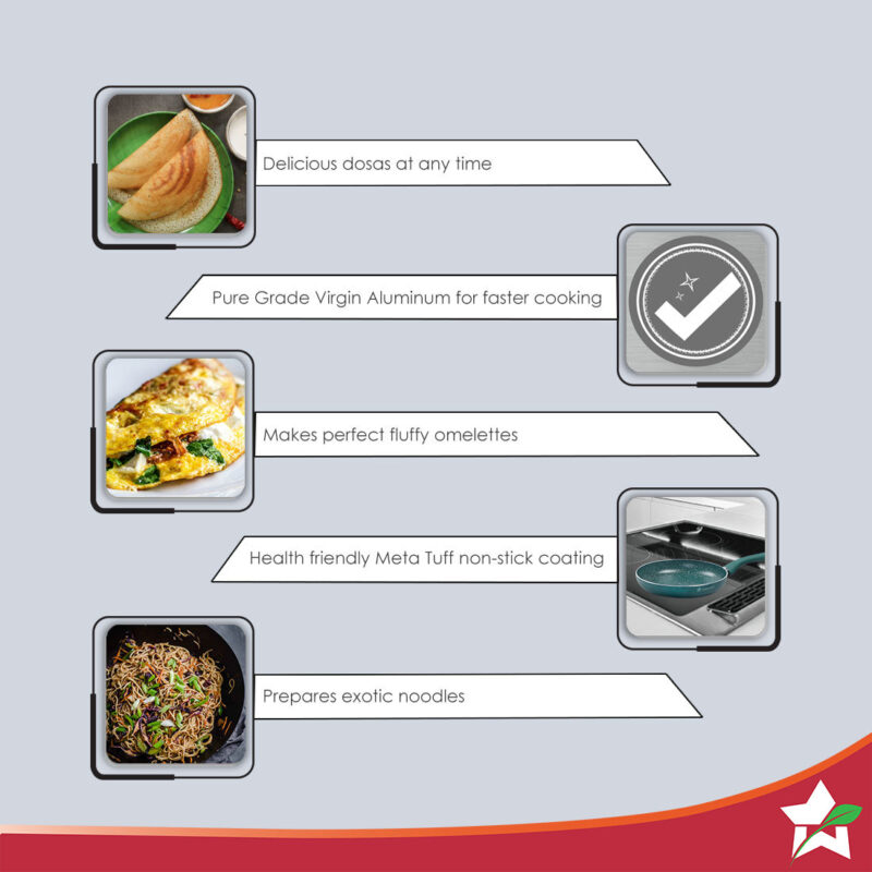Royal Velvet Plus Non-stick Cookware Set, 4Pc (Wok with Lid, Fry Pan, Dosa Tawa), Induction Bottom, Soft Touch Handle, Pure Grade Aluminium, PFOA Free, 2 Years Warranty,  Olive Green - Image 2