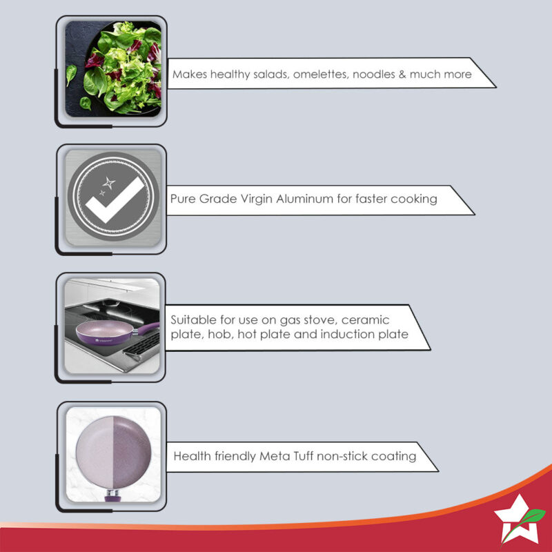 Royal Velvet 20 cm Non-Stick Fry Pan with Induction Bottom & Soft-Touch Handle | Virgin Grade Aluminium | PFOA & Heavy Metals Free | 3 mm thick | 1.2 litres | 2 Years Warranty | Purple - Image 2