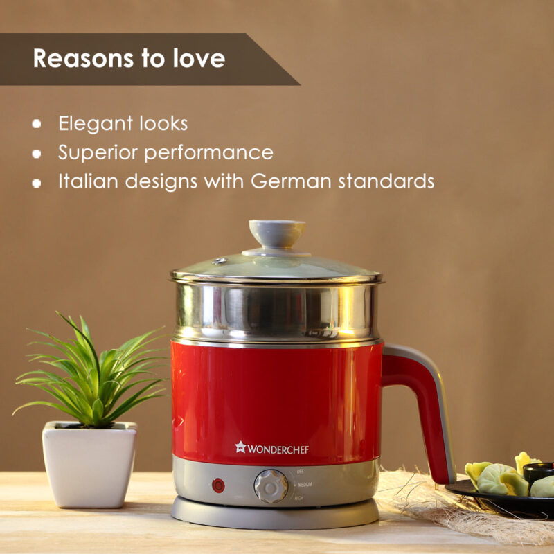 LUXE Multicook Stainless Steel 1.2 L Electric Kettle, 1000W, Red - Image 11