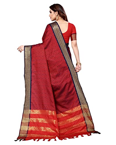 Priyashi Women's Woven Cotton Silk Saree with Unstitched Blouse Piece(LAVANYA Maroon_Free Size) 1 - Image 4