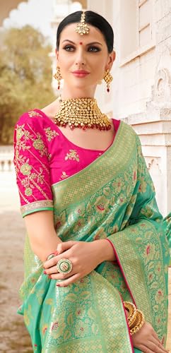 Monjolika Fashion Women's Woven Silk Saree With Blouse Piece (37769_Color_Light Green) - Image 5