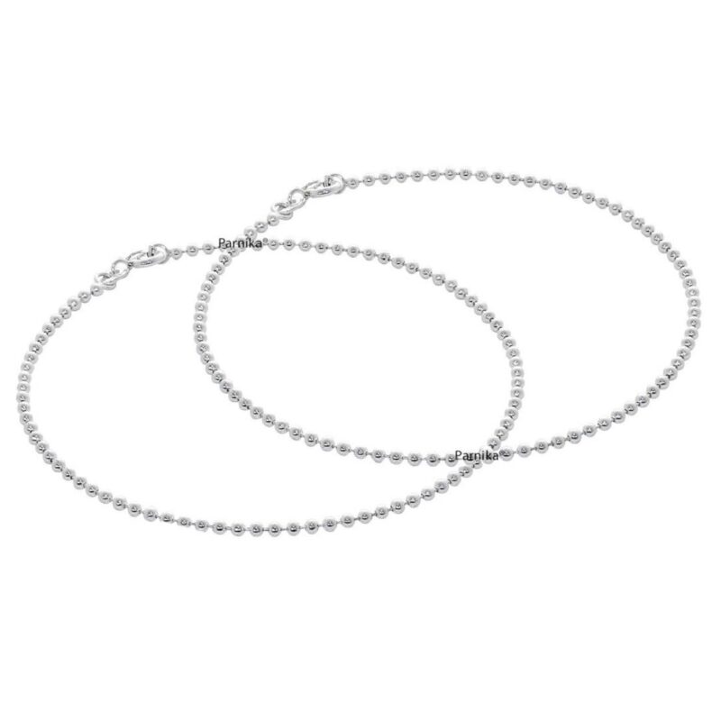 Parnika (Formerly MJ Trendy Flexible Silver Payal (Anklets) in Pure 92.5 Sterling Silver for Girls/Women | Gift for Women and Girls | With Certificate of Authenticity | (Small Ball - 1 Pr)