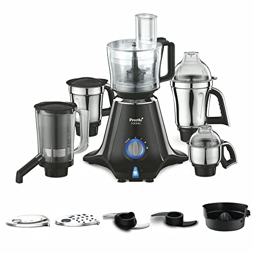 Preethi Zodiac MG-218 mixer grinder, 750 watt, Black/Light Grey, 5 jars - 3 In 1 insta fresh juicer Jar & Master chef food processor Jar, Vega W5 motor with 5yr Warranty