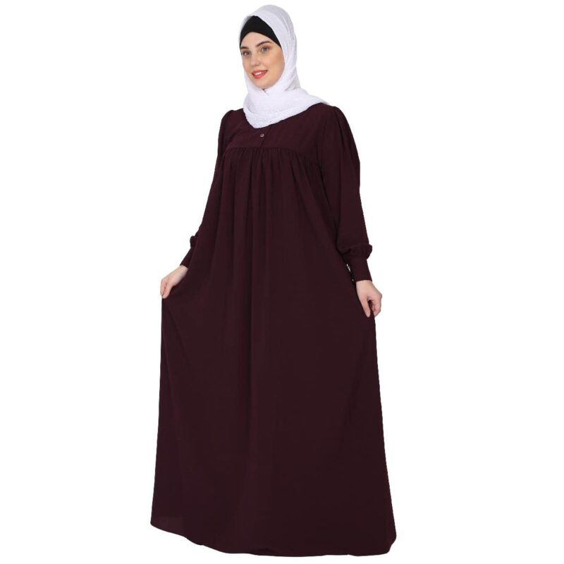 BT - Being Traditional Women’s Pleated Abaya Made in Nida Matte Fabric with Cuff Sleeves (2XL, Burgundy) - Image 2