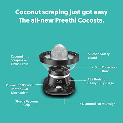 Preethi Cocosta Kp001 Coconut Scraper&Citrus Juicer,100% Safe Dual Protection Scraper With Safety Switch&Silicon Cap,Spillage Free Collection Bowl,100 Watt,2Yr Guarantee, - Image 5