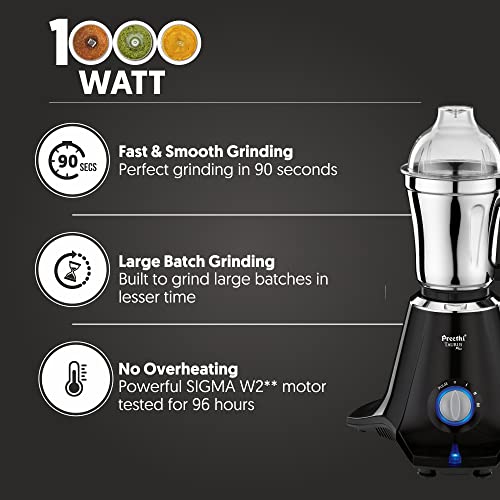 Preethi Taurus Pro MG-256 Mixer Grinder, Black, 3 Jars,Powerful 1000 Watt motor for perfect grinding in 90 sec, Shock proof ABS Plastic Body, 5 Yr Motor Warranty & Lifelong Free Service - Image 2