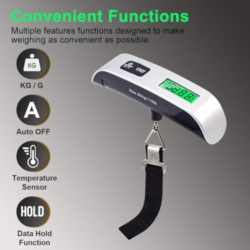 COOFANDY Portable Handy Pocket Smile Mini Electronic Digital Luggage, Hanging Scale with Backlit LCD Display, Travel Weight, Portable Weighing Scale with Hook, Temperature Sensor Battery Included - Image 8